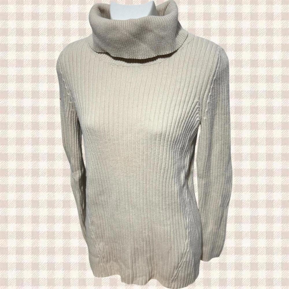 Sonoma Cozy Tan Oversized Turtleneck Ribbed Sweater